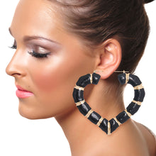 Load image into Gallery viewer, Black Heart Bamboo Hoops
