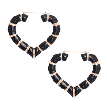 Load image into Gallery viewer, Black Heart Bamboo Hoops

