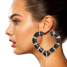 Load image into Gallery viewer, Black Heart Bamboo Hoops
