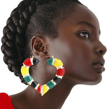 Load image into Gallery viewer, African Flag Color Heart Bamboo Hoops
