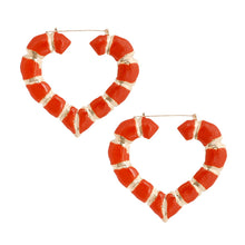 Load image into Gallery viewer, Orange Heart Bamboo Hoops
