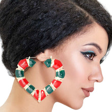 Load image into Gallery viewer, Red and Green Heart Bamboo Hoops
