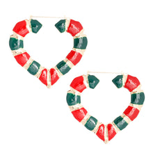 Load image into Gallery viewer, Red and Green Heart Bamboo Hoops
