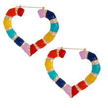 Load image into Gallery viewer, Rainbow Heart Bamboo Hoops
