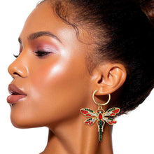 Load image into Gallery viewer, Red and Green Dragonfly Baby Hoops
