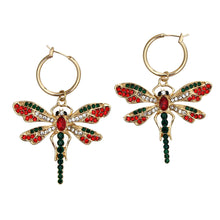 Load image into Gallery viewer, Red and Green Dragonfly Baby Hoops
