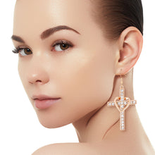 Load image into Gallery viewer, Gold Heart Cross Fish Hook Earrings
