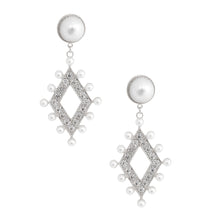 Load image into Gallery viewer, Silver Pearl and Stone Diamond Earrings
