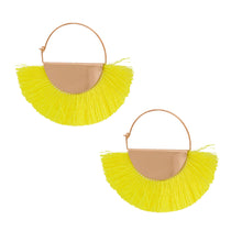Load image into Gallery viewer, Neon Yellow Fan Tassel Hoops
