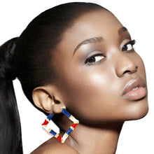 Load image into Gallery viewer, Red White Blue Diamond Bamboo Hoops
