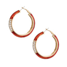 Load image into Gallery viewer, Burgundy and Gold Rhinestone Hoops
