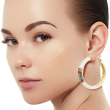 Load image into Gallery viewer, White and Gold Rhinestone Hoops
