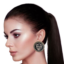 Load image into Gallery viewer, Gold Tiger Greek Medallion Studs
