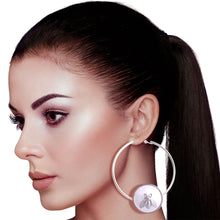 Load image into Gallery viewer, Silver Bee Accented Pearl Hoops
