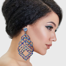 Load image into Gallery viewer, Blue Filigree Rhinestone Earrings
