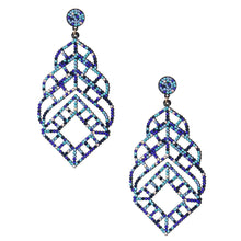 Load image into Gallery viewer, Blue Filigree Rhinestone Earrings
