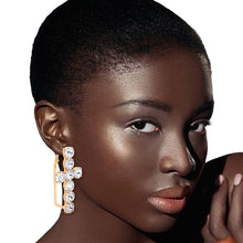 Load image into Gallery viewer, Gold Crystal Cross Hoops
