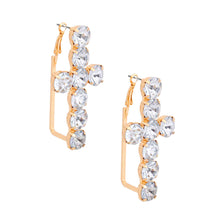 Load image into Gallery viewer, Gold Crystal Cross Hoops
