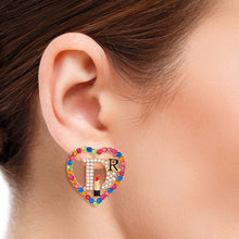 Load image into Gallery viewer, Multi Color Designer D Heart Studs
