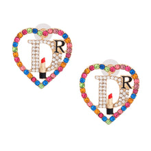 Load image into Gallery viewer, Multi Color Designer D Heart Studs
