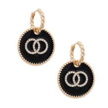 Load image into Gallery viewer, Black Infinity Charm Twisted Gold Hoops
