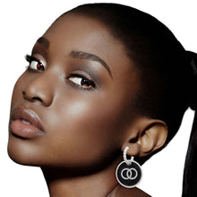 Load image into Gallery viewer, Black Infinity Charm Twisted Silver Hoops
