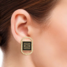 Load image into Gallery viewer, Greek Key Black Oval Rhinestone Studs
