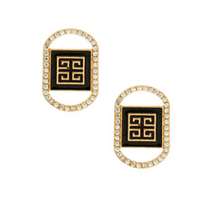 Load image into Gallery viewer, Greek Key Black Oval Rhinestone Studs
