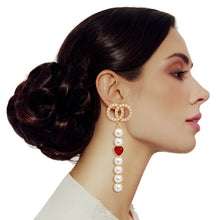 Load image into Gallery viewer, Gold Pearl Drop Heart Earrings
