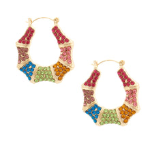 Load image into Gallery viewer, Multi Color Bling Bamboo Hoops
