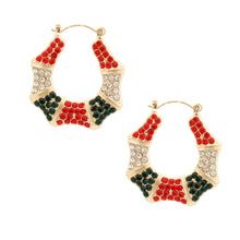 Load image into Gallery viewer, Red and Green Bling Bamboo Hoops
