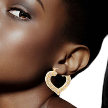 Load image into Gallery viewer, Gold Bling Heart Bamboo Hoops
