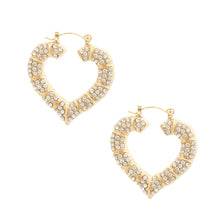 Load image into Gallery viewer, Gold Bling Heart Bamboo Hoops

