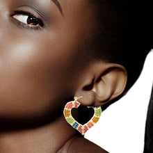 Load image into Gallery viewer, Multi Color Bling Heart Bamboo Hoops
