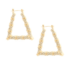 Load image into Gallery viewer, Gold Bling Trapezoid Bamboo Hoops
