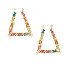 Load image into Gallery viewer, Multi Color Bling Trapezoid Bamboo Hoops
