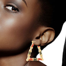 Load image into Gallery viewer, Red and Green Bling Trapezoid Bamboo Hoops
