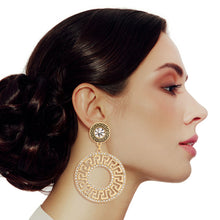 Load image into Gallery viewer, Gold Rhinestone Round Greek Key Earrings
