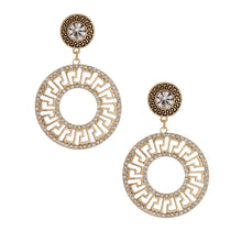 Load image into Gallery viewer, Gold Rhinestone Round Greek Key Earrings
