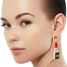 Load image into Gallery viewer, Gold Lipstick Charm Hoops
