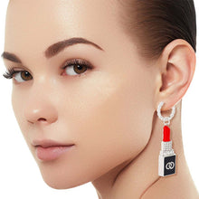 Load image into Gallery viewer, Silver Lipstick Charm Hoops
