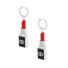 Load image into Gallery viewer, Silver Lipstick Charm Hoops
