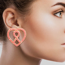 Load image into Gallery viewer, Pink Ribbon Pink Heart Studs
