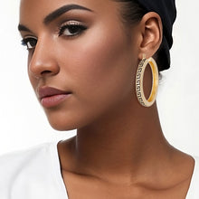 Load image into Gallery viewer, Gold Greek Key Latch Back Hoops

