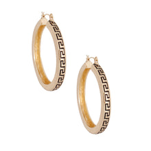Load image into Gallery viewer, Gold Greek Key Latch Back Hoops
