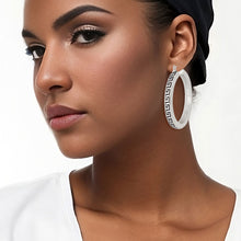 Load image into Gallery viewer, Silver Greek Key Latch Back Hoops
