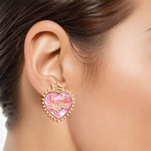 Load image into Gallery viewer, Gold Pink Crystal Heart Studs
