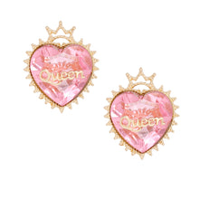 Load image into Gallery viewer, Gold Pink Crystal Heart Studs
