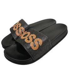 Load image into Gallery viewer, Size 7 BOSS Black Slides
