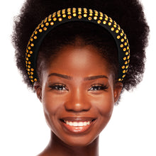 Load image into Gallery viewer, Gold Rhinestone Black Puffy Headband
